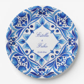 Vintag Talavera Azulejo Hochzeit mit blauen Kachel Pappteller (Vorderseite)