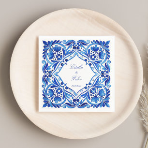 Vintag Talavera Azulejo Hochzeit mit blauen Kachel Serviette