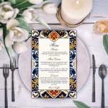 Vintag Talavera Azulejo mexikanisches Hochzeitsmen<br><div class="desc">Vintag Talavera Azulejo Mediterrane braune Fliesen Hochzeitsmenu Karte personalisiert Hochzeitsempfang Schreibtisch personalisierte Speisekarten</div>