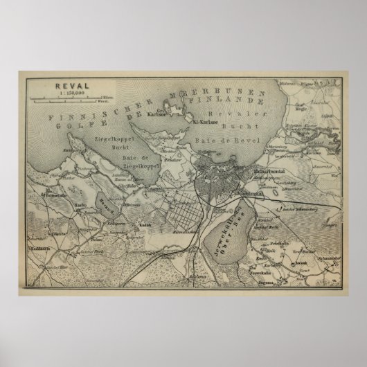 Vintag Tallinn Estland Karte (1914) V.2 Poster (Vorne)