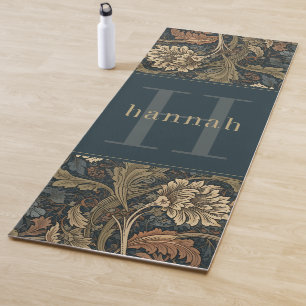 Vintag Tan Aquamarin Floral William Morris Monogra Yogamatte