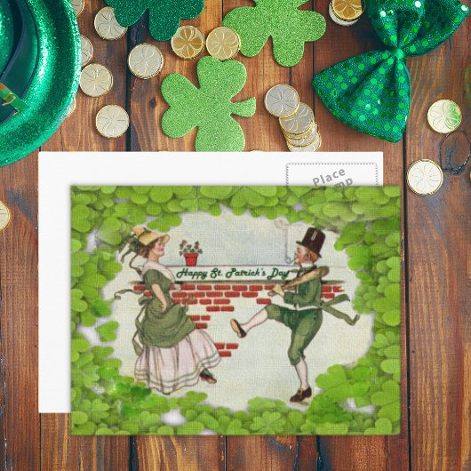 Vintag Tancing Irish Couple Postkarte