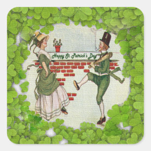 Vintag Tancing Irish Couple Quadratischer Aufkleber
