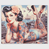 Vintag Tattoo Old School Girl Geschenkpapier (Flach)