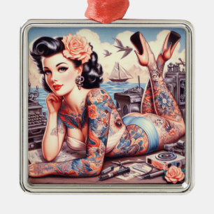 Vintag Tattoo Old School Girl Ornament Aus Metall