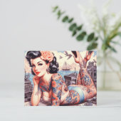 Vintag Tattoo Old School Girl Postkarte (Stehend Vorderseite)