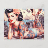 Vintag Tattoo Old School Girl Postkarte (Vorderseite)
