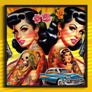 Vintag Tattooed Twins Button-ups Poster