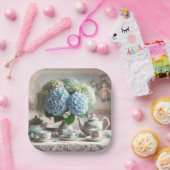 Vintag Tea Time Blue Hydrangea Blume Pappteller (Party)