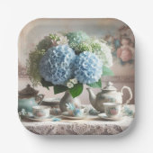 Vintag Tea Time Blue Hydrangea Blume Pappteller (Vorderseite)