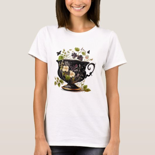Vintag Teacup Blumenstrauß T-Shirt (Vorderseite)