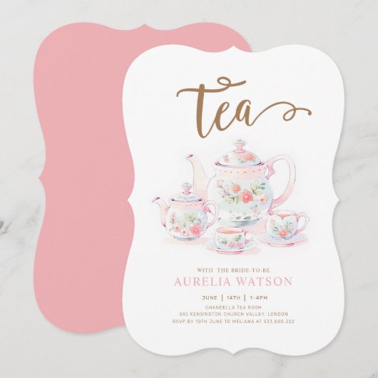 Vintag Teacup Floral Tee Einladung (Vorne/Hinten)