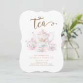 Vintag Teacup Floral Tee Einladung (Stehend Vorderseite)