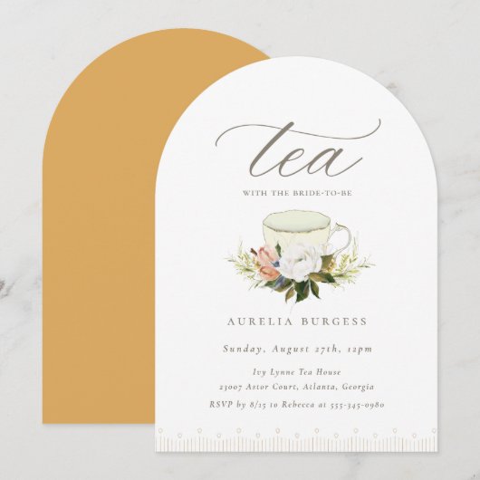 Vintag Teacup Floral Tee Party Einladung (Vorne/Hinten)