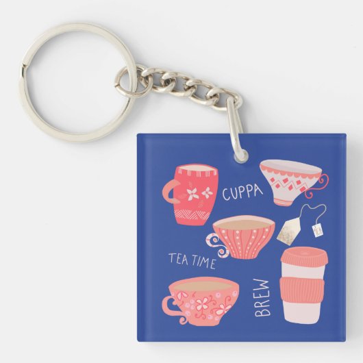 Vintag Teacup Tee Pot-Abbildung Schlüsselanhänger (Vorderseite)