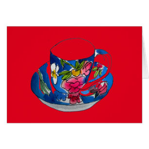 Vintag Teacups Originalillustrierung der Aquarellb