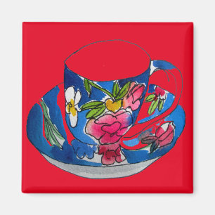 Vintag Teacups Originalillustrierung der Aquarellb Magnet