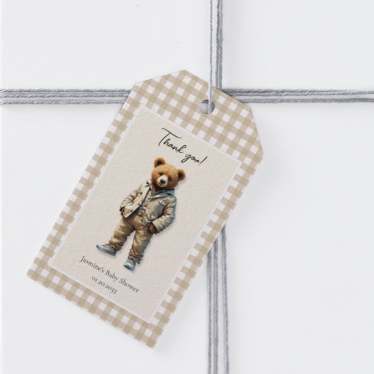 Vintag Teddy Neutral Baby Dusche Geschenkanhänger