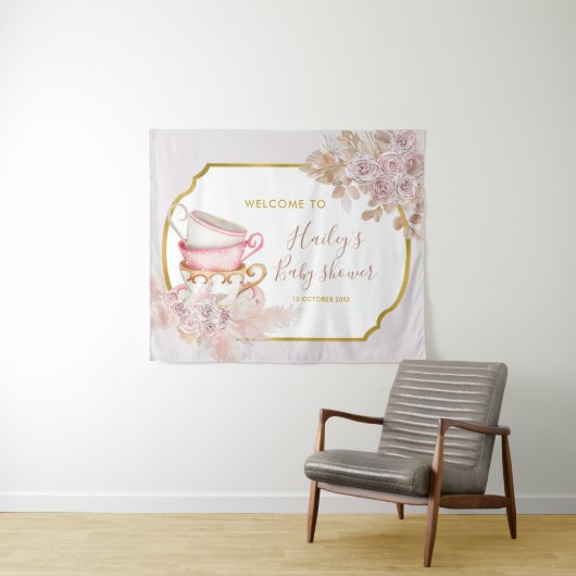 Vintag Tee-Party Babydusche Hintergrund Wandteppich (Beispiel (Horizontal))