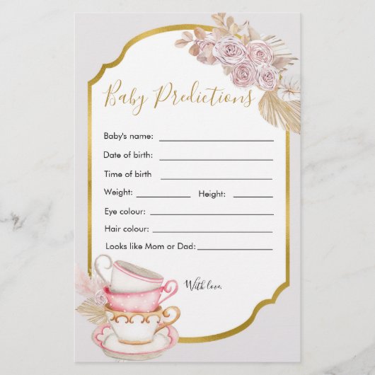 Vintag Tee-Party Babydusche Kindervorhersage (Vorderseite)