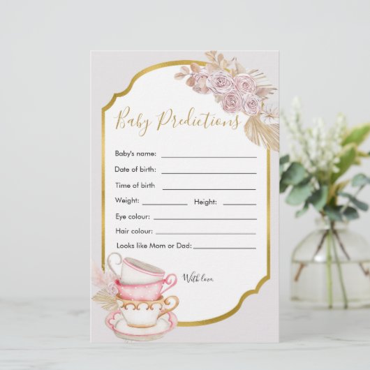 Vintag Tee-Party Babydusche Kindervorhersage (Stehend Vorderseite)