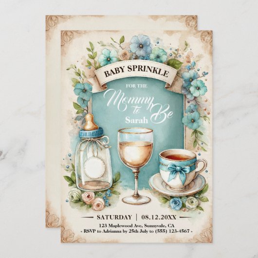 Vintag Tee Party Boys Baby Sprinkle Einladung (Vorne/Hinten)