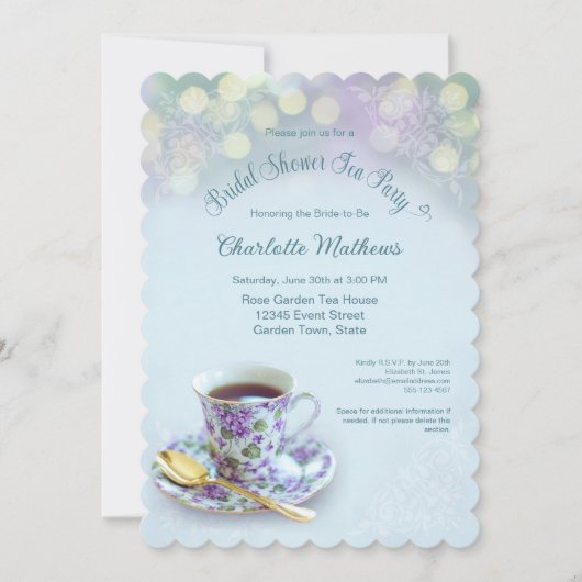 Vintag Tee Party Brautparty Aqua Einladung (Vorderseite)