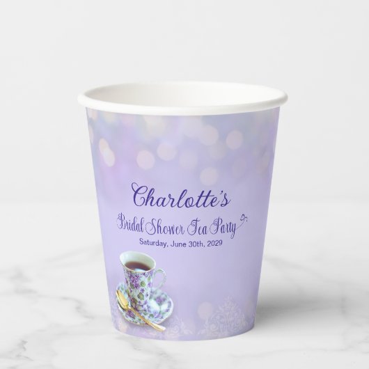 Vintag Tee Party Brautparty Lavender Pappbecher (Vorderseite)