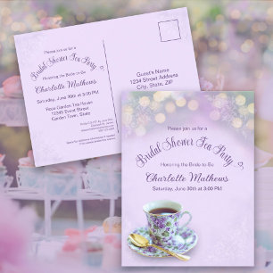 Vintag Tee Party Brautparty Lilac Einladung Postkarte