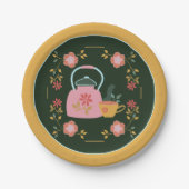 Vintag Tee Party Dunkelgrün gelb Pappteller (Vorderseite)