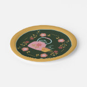 Vintag Tee Party Dunkelgrün gelb Pappteller (Schrägansicht)