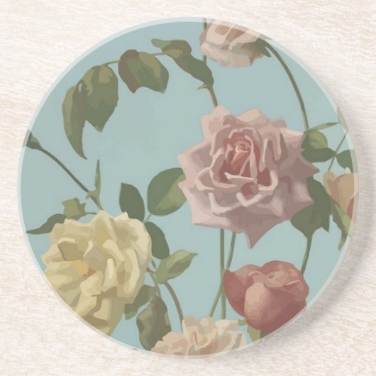 Vintag Tee Rose und Rose Sandstein Untersetzer (Vorne)