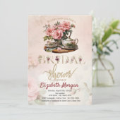 Vintag Teekanne Tasse Blumenkohl Brautparty Einladung (Stehend Vorderseite)