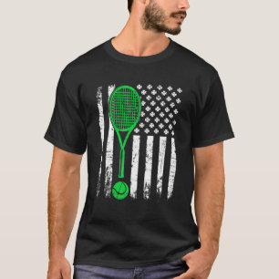 Vintag Tennis St Patricks Day American Flag Shamr T-Shirt