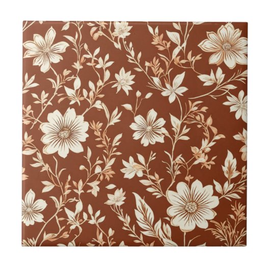 Vintag Terracotta Seamless Boho Blumenmuster Fliese (Vorderseite)