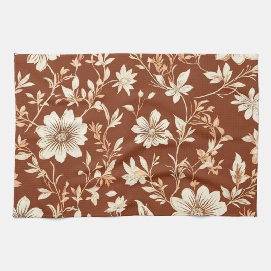 Vintag Terracotta Seamless Boho Blumenmuster Geschirrtuch (Horizontal)