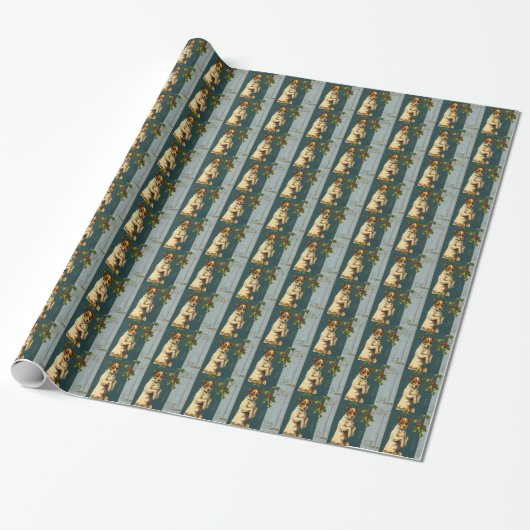 Vintag Terrier mit Holly Geschenkpapier (Ungerollt)