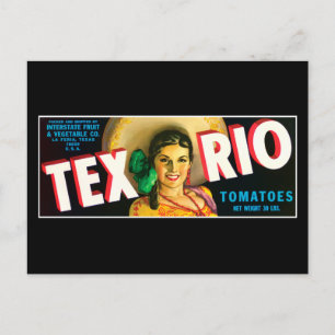 Vintag-Tex-Rio-Tomaten-Label Postkarte