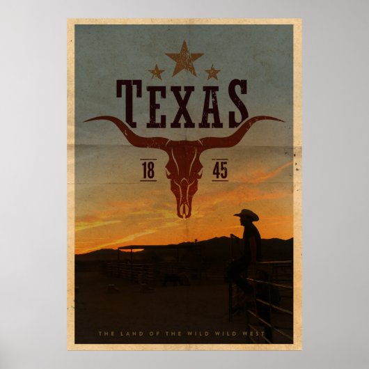 Vintag Texas Cowboy Travel Poster (Vorne)
