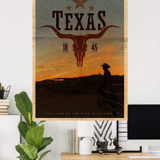 Vintag Texas Cowboy Travel Poster (Heimbüro)