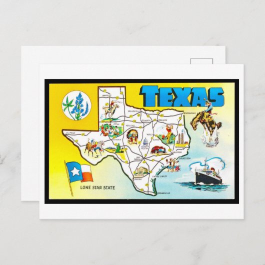 Vintag Texas Map Postcard Postkarte (Vorne/Hinten)