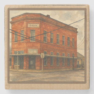 Vintag Texas Red Brick Bank Wasserfarben Kunst Steinuntersetzer