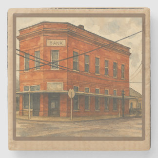 Vintag Texas Red Brick Bank Wasserfarben Kunst Steinuntersetzer