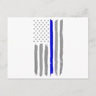 Vintag Thin Blue Line Shirt Police Support USA Fl Postkarte