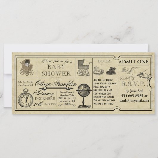 Vintag Ticket Baby Shower Einladung (Vorderseite)