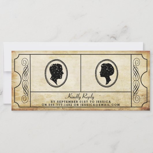 Vintag Ticket Hochzeit Probe Dinner Einladung (Rückseite)