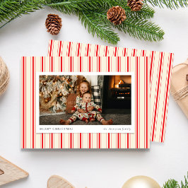 Vintag Ticking Stripe Red Frohe Weihnachts-Foto Feiertagskarte