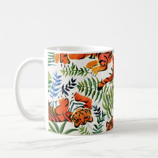 Vintag Tiger Dschungel Wasserfarbe Kaffeetasse (Links)