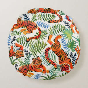 Vintag Tiger Dschungel Wasserfarbe Rundes Kissen