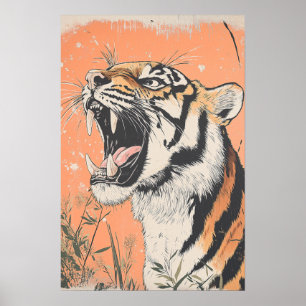 Vintag Tiger Roar Animal Wildlife Nature Aestheti Poster